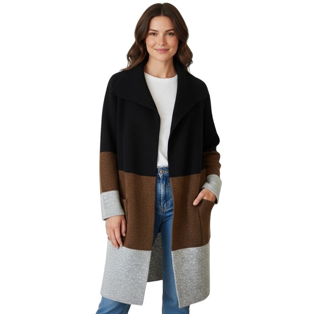 Max Studio Color Block Long Cardigan Sweater Duster Oversized Normcore Womens XS